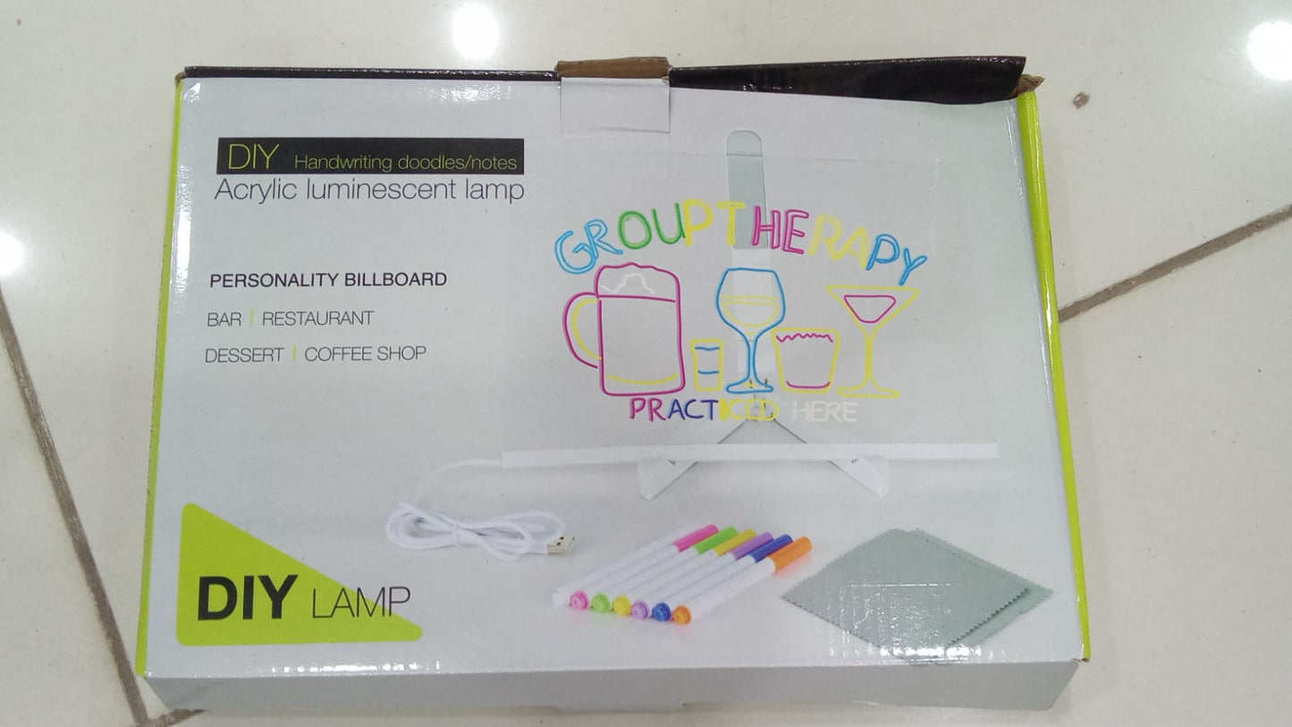 LED Light-Up Writing Board 20×30 cm Acrylic Message Pad with Stand Colorful DIY Notes Erasable Marker Display Board