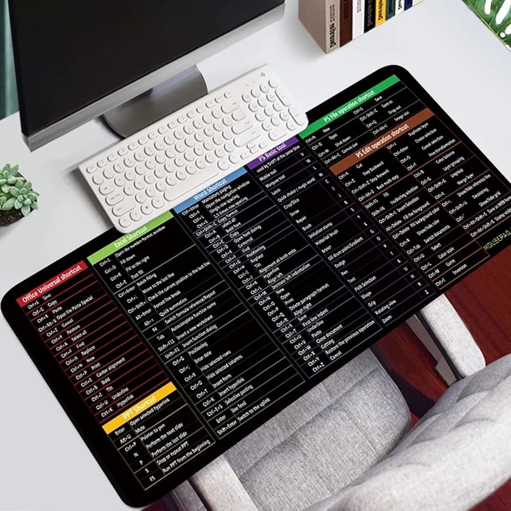 Large Excel Shortcut Keyboard Mouse Pad & Desk Mat 30×59cm | Extended Non-Slip Office Table Mat for Work Study Gaming